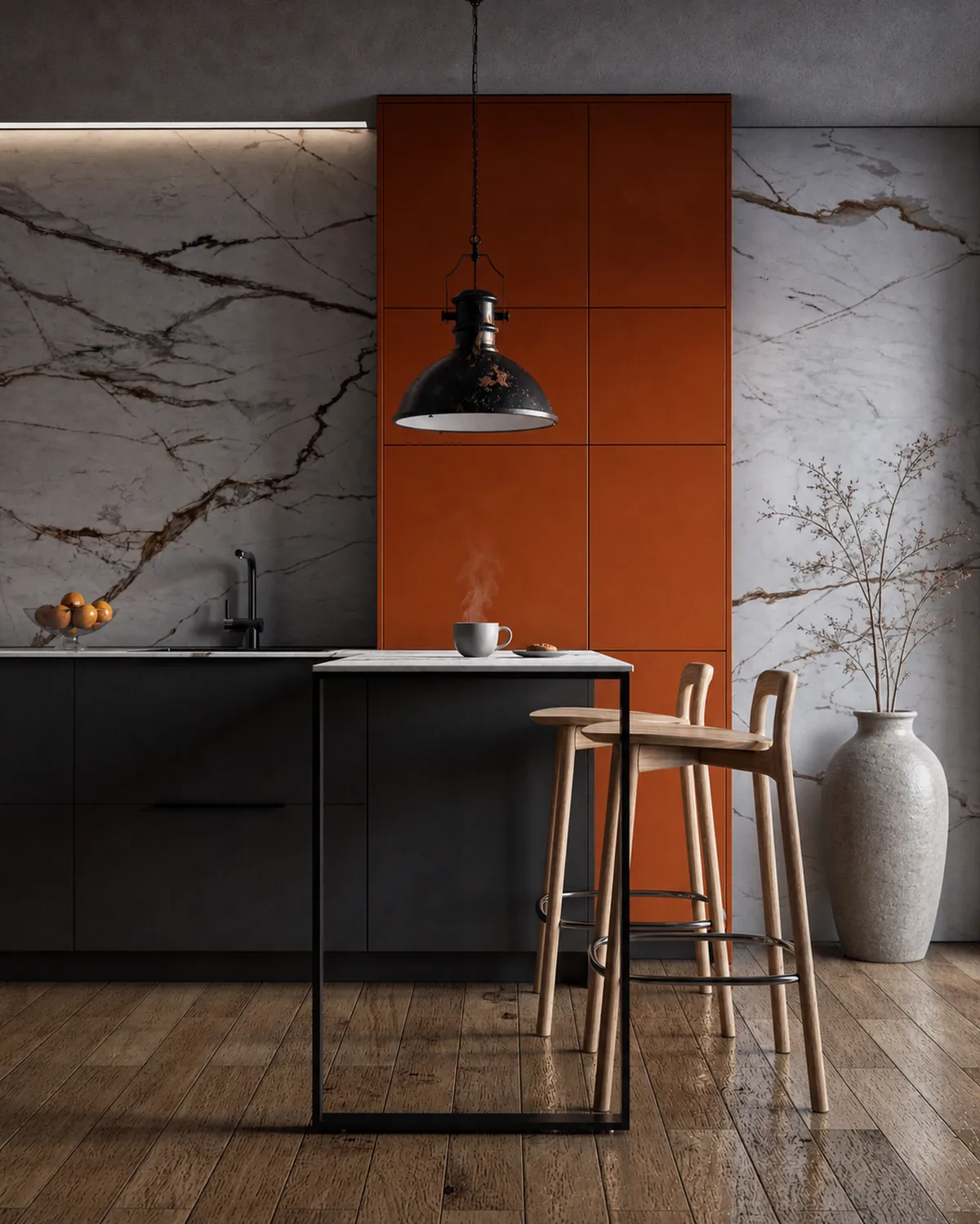 Cocina contemporánea a medida con isla de mármol